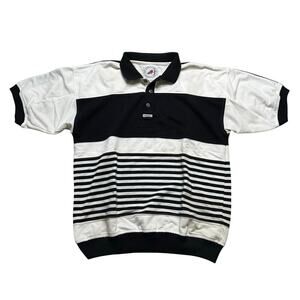 Vintage Greenline International Black White Colorblock Striped Polo Shirt Size L